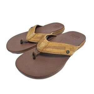 Reef Cushion Lux Flip Flops Men's 9 Leather Sandals Brown Comfort Leisure Beach